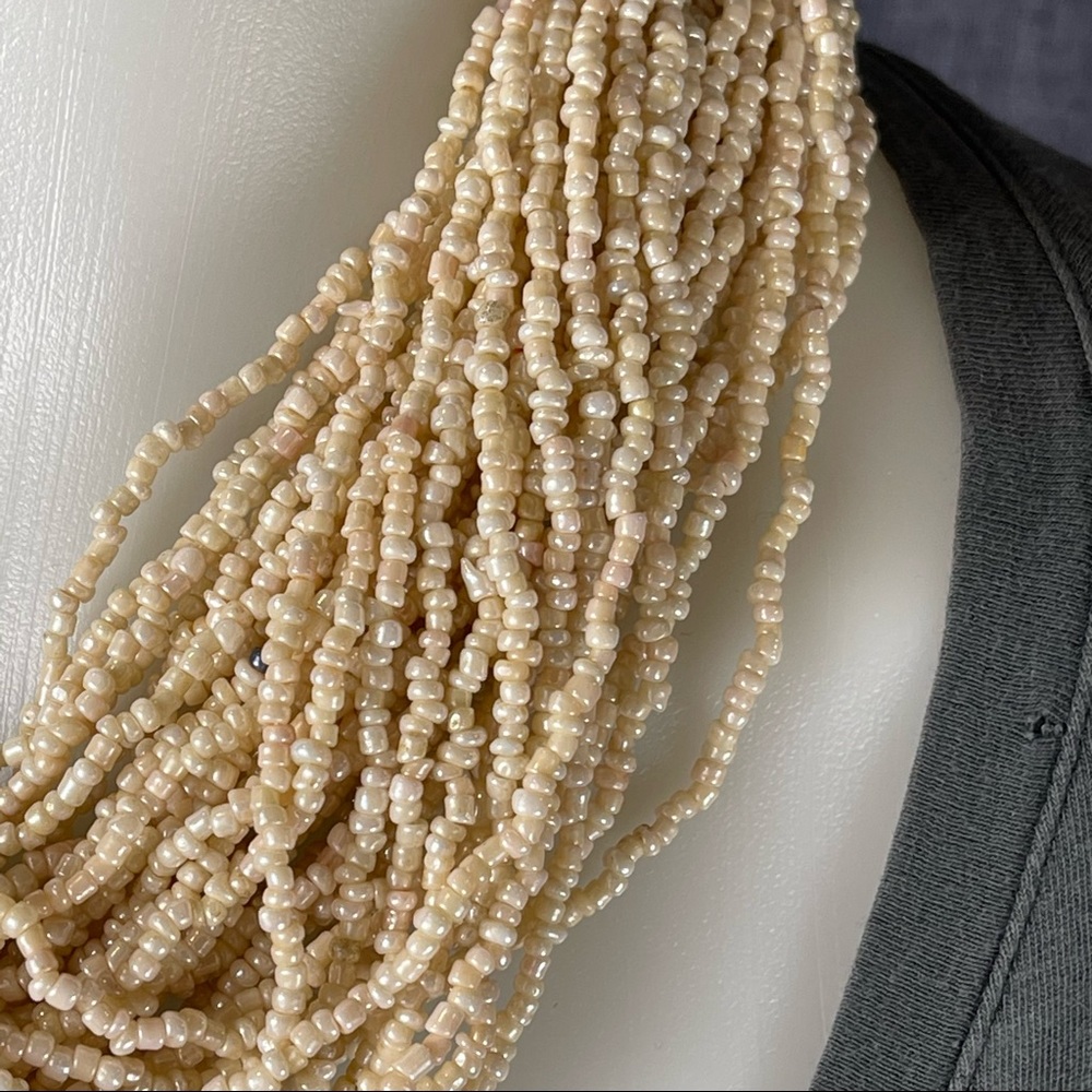 BOUTIQUE Cream Multi Strand Glass Seed Bead Woven Statement Necklace 42 Strands - Picture 7 of 13